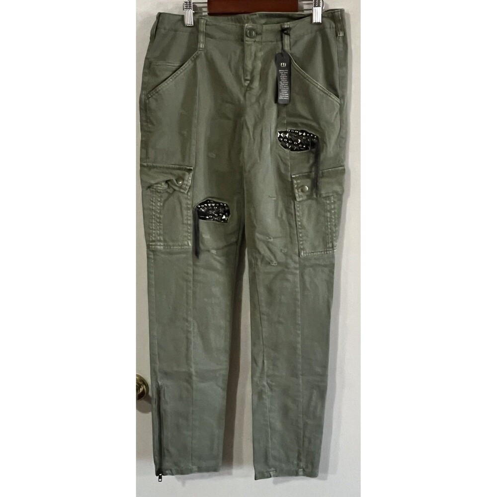 London Jean Olive Green Y2K Punk Size 4 Cargo Pockets Ankle Zipper